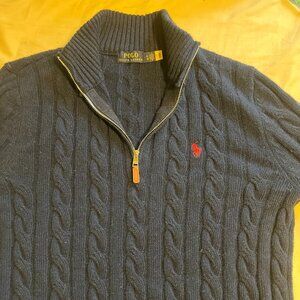 Polo Ralph Lauren Men's Size XL Navy Cable Knit Cotton Sweater Quarter Zip